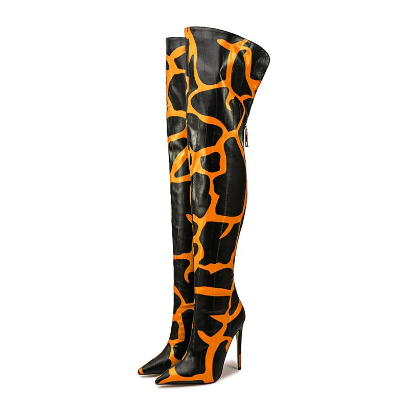Giraffe Print Pointed Toe Over-The-Knee Boots for Women