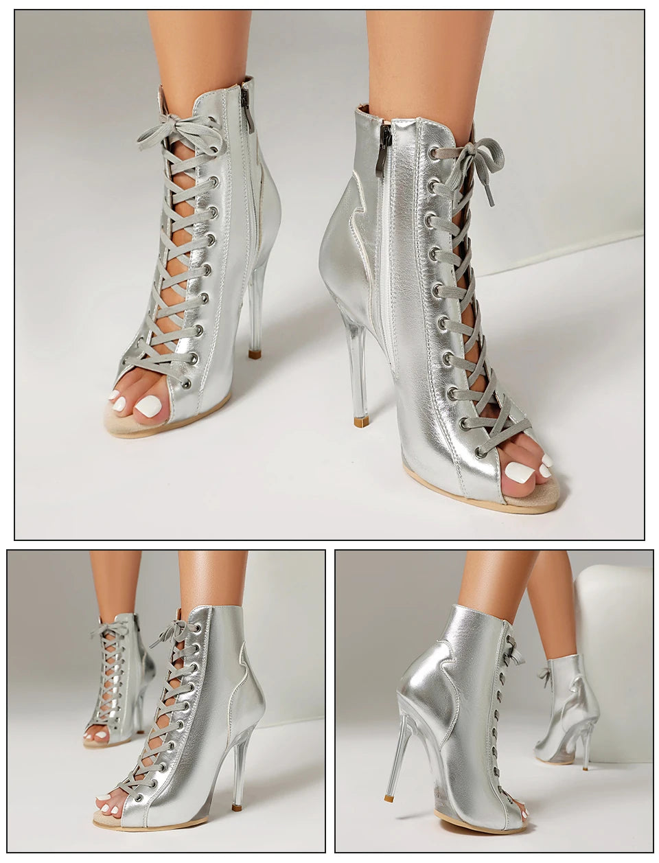 Lace-Up Crystal Heel Ballroom Dance Boots for Women