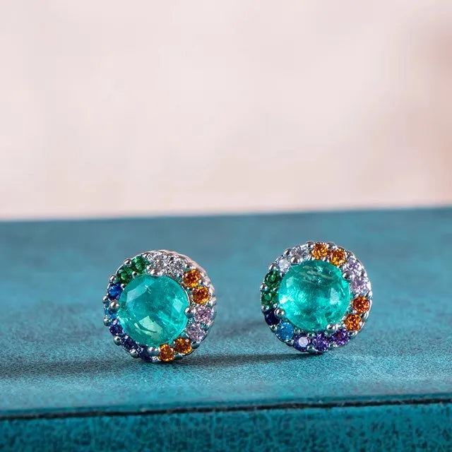 Silver Heart Shape Paraiba Tourmaline Gemstone Stud Earrings For Women Fashion Wedding Statement Jewelry Anniversary Gift