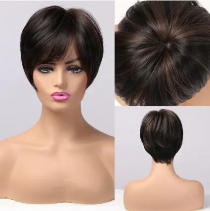 Short Pixie Cut Synthetic Wig With Bangs for Black Women