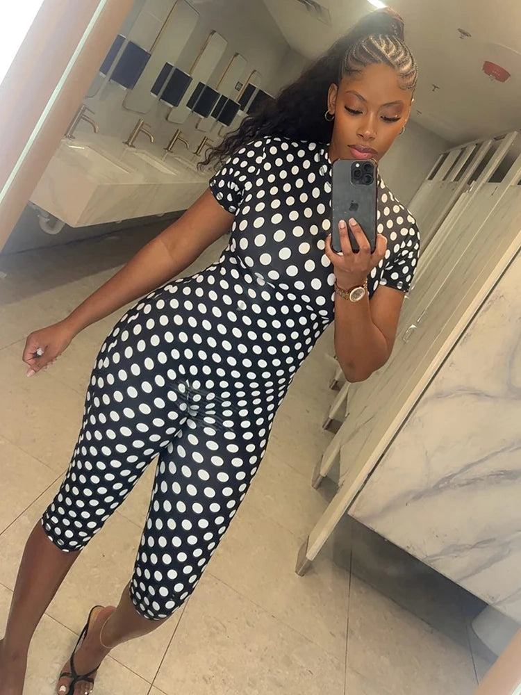 Printed Backless Stretch Turtleneck Romper for Women