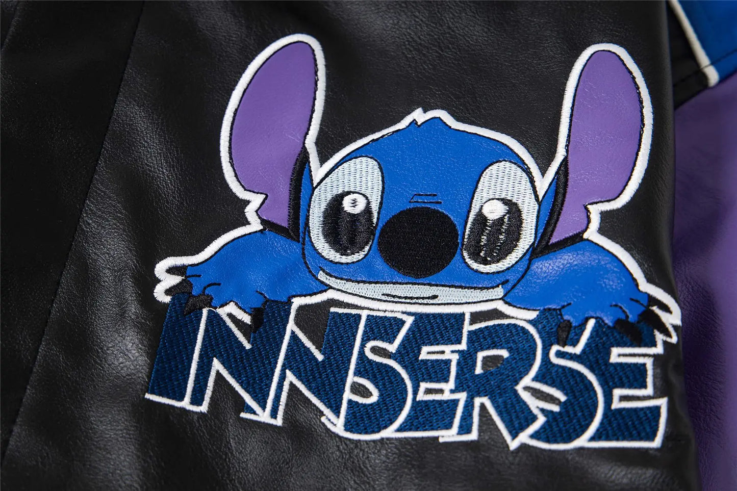 Trendy Cartoon Embroidery Color-Block Stand Collar Jacket Coat for Men and Women Autumn Winter Loose Casual Leather Jacket Coat