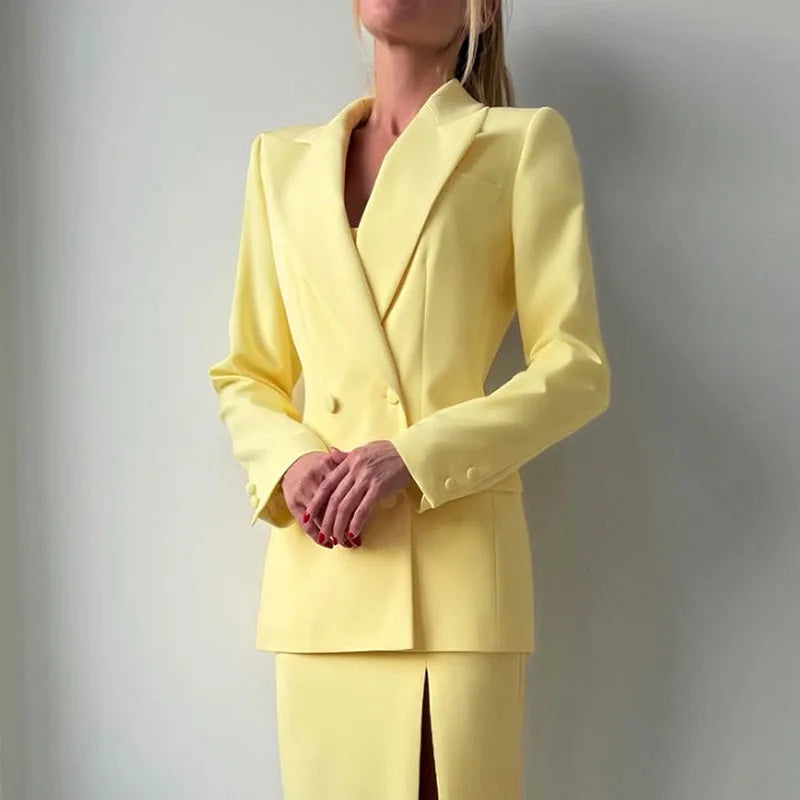 Elegant Wide Leg Pants And Blazer Three Piece Set For Women