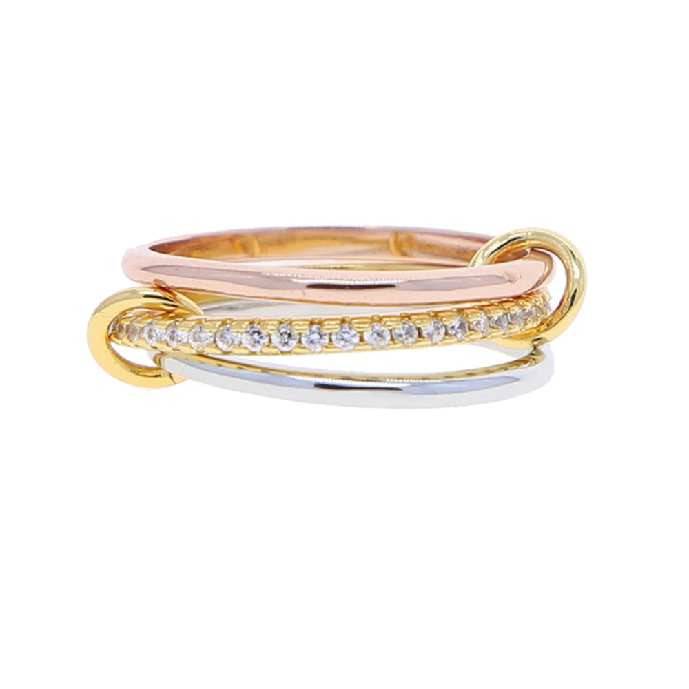 Gold Tone Pink Zircon Stacking Band Rings for Women