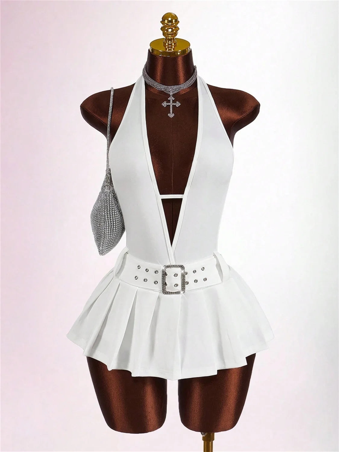 Deep V Neck Ruched Patchwork Bodycon Dress for Women