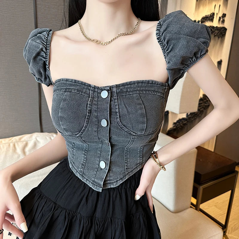Slim Fit Off Shoulder Denim Shirt