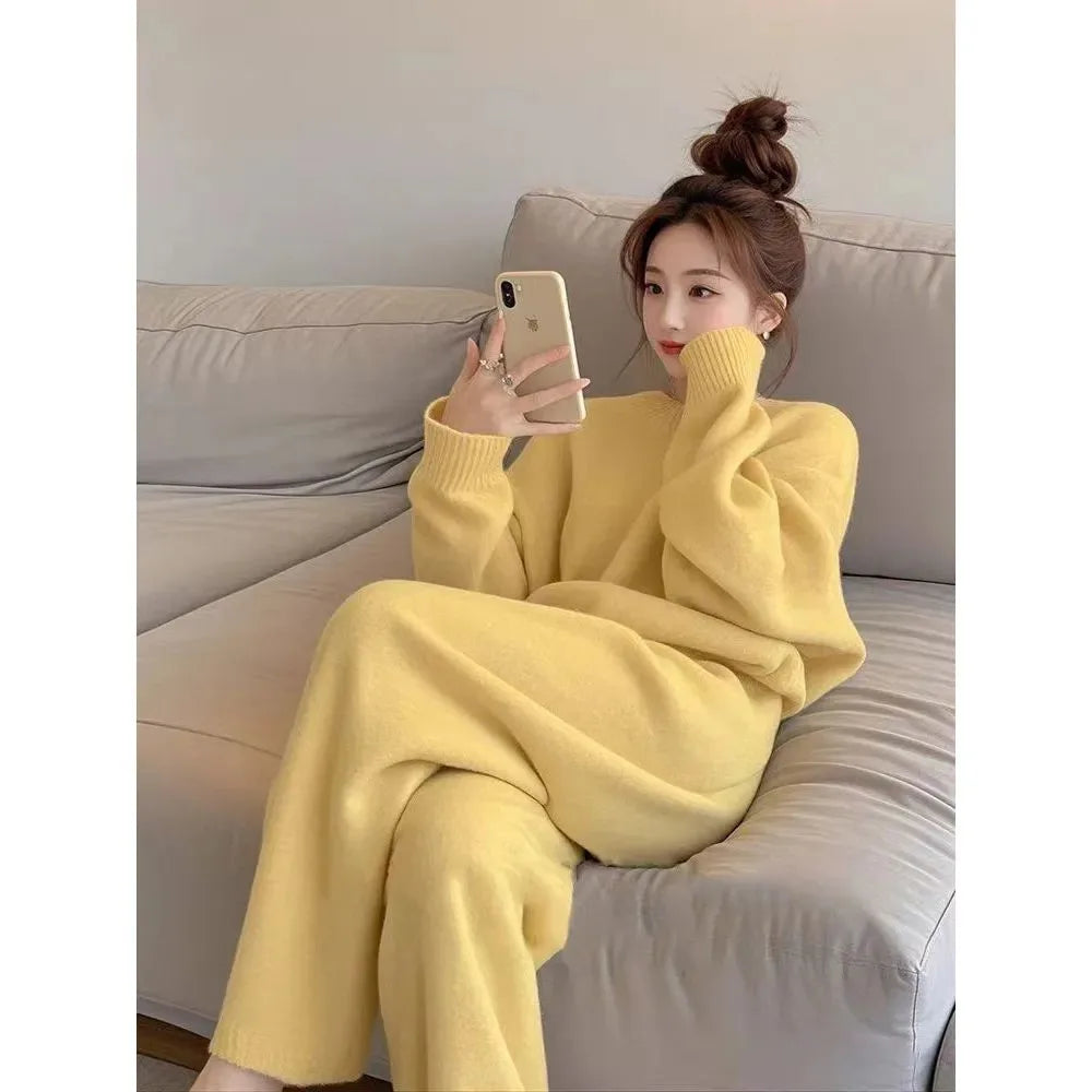 Loose Fit Knitted Pullover And Pants Set for Women