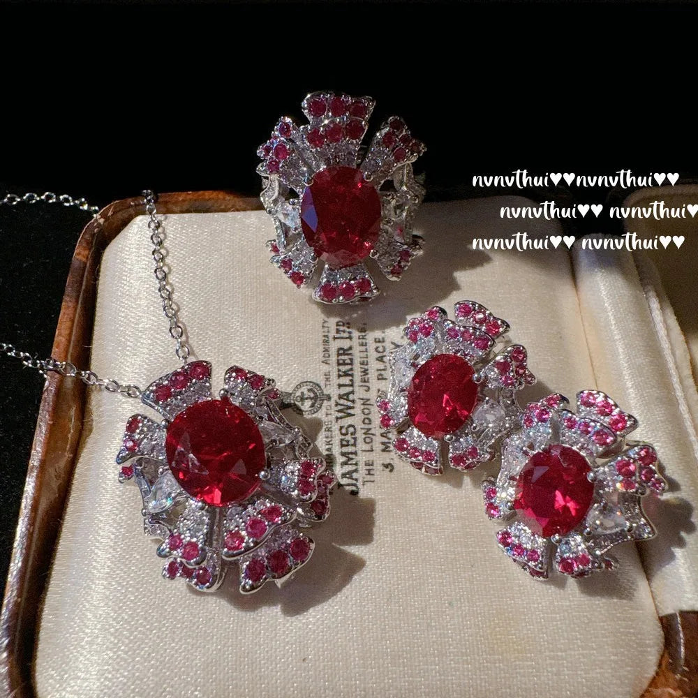 Cubic Zirconia Wedding Jewelry Set with Necklace Ring and Earrings for Women