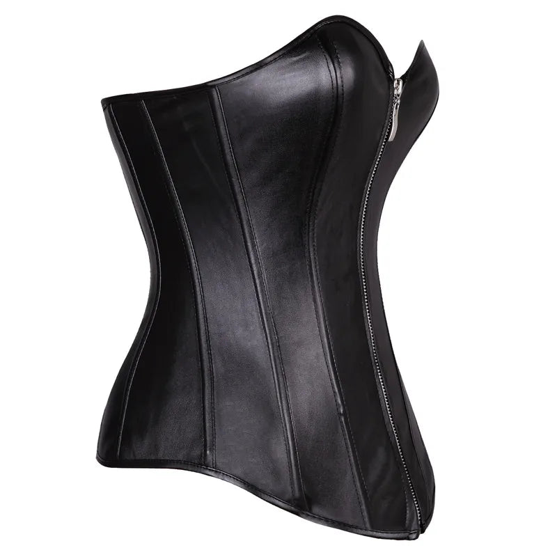 Steampunk Faux Leather Overbust Corset With Zipper for Women