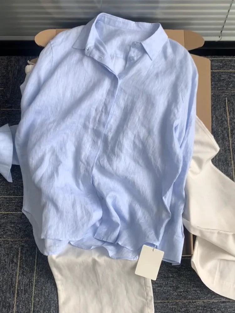 Solid Color V Neck Long Sleeve Casual Blouse for Women
