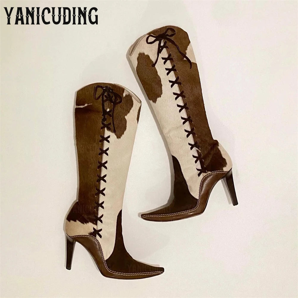 Pointed Toe Western Knee High Stiletto Boots for Women