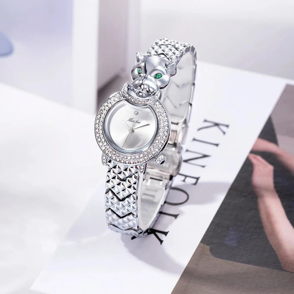 Wristwatch Leopard Print 3D Bling Diamond Dial Alloy Case Quartz Movement Casual Style