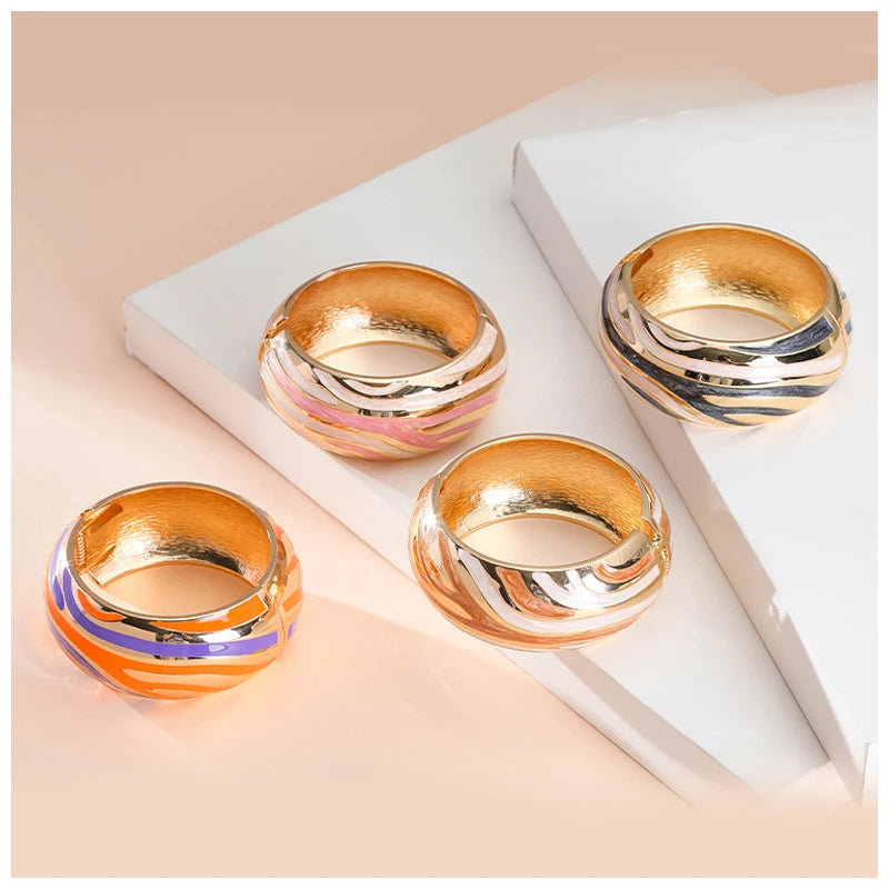 Colorful Enameled Statement Cuff Bangle Bracelet for Women