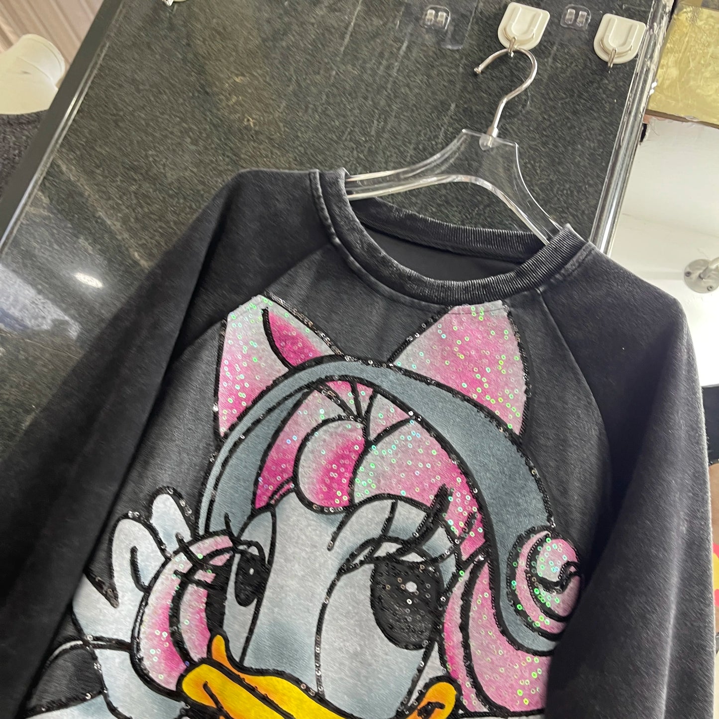 2025 Autumn Winter Heavy Loose Fashion Washed Cartoon Mid-Length Round Neck Hoodies Coat Popular Long-sleeves Sweatshirt Jacket