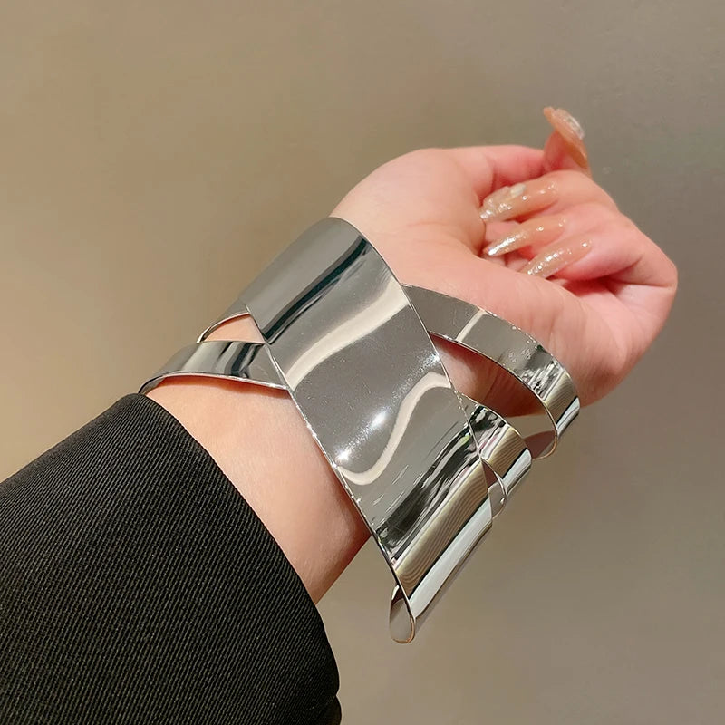 Layered Geometric Metal Cuff Bracelet