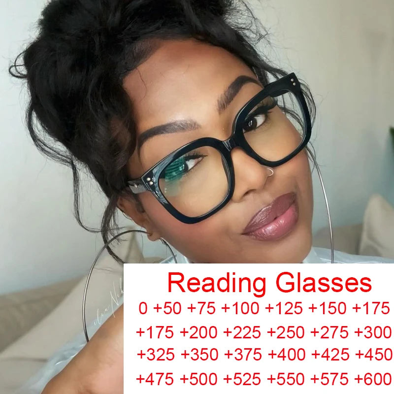 Oversized Square Reading Glasses with Rivet Detail for Women