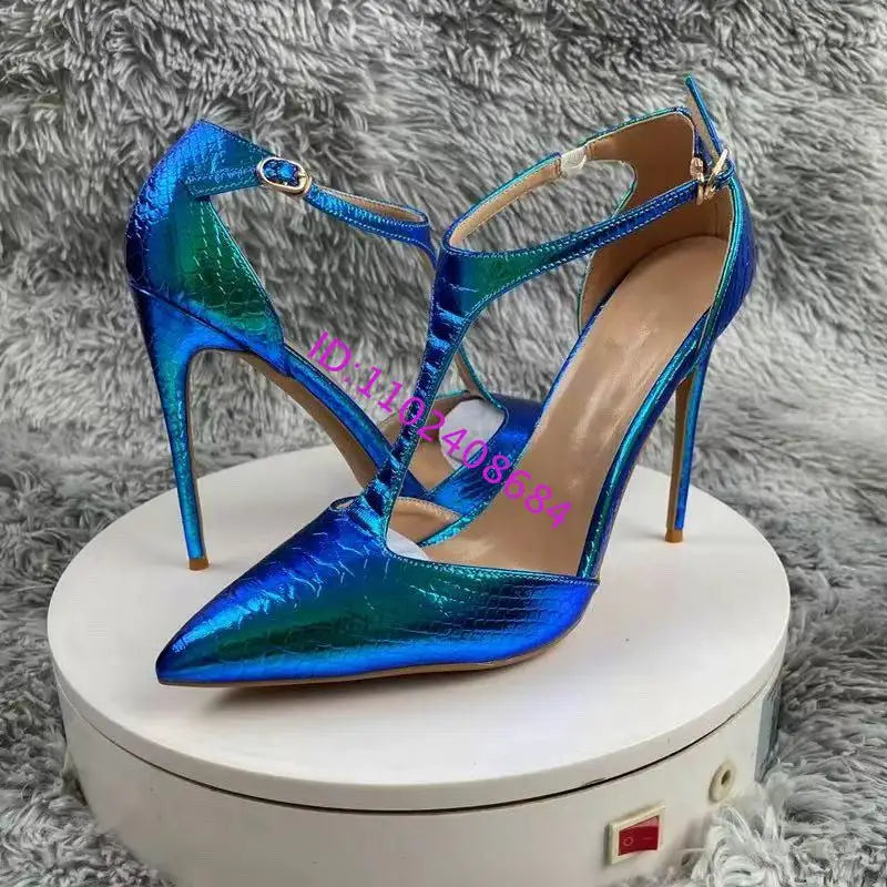 Gradient Purple T Strap Pointed Toe High Heel Pumps for Women