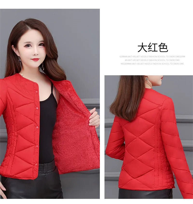 Winter Down Padded Jacket Women's Inner Short Mother's Wear Velvet Thickening Middle-Aged Elderly Mom Wear Pocket Jacket Pink