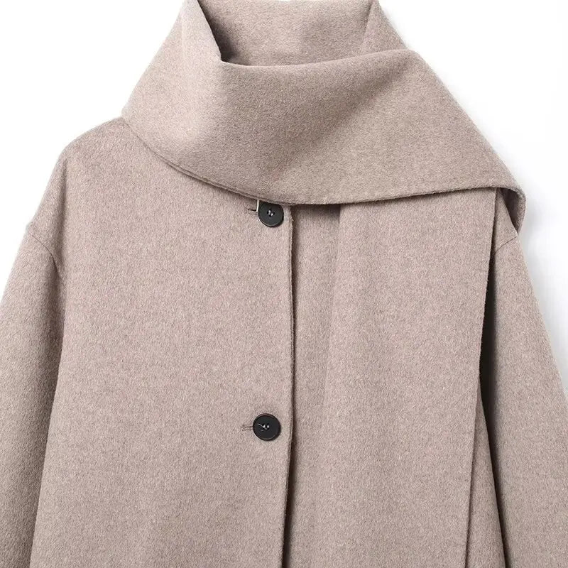 Classic Long Trench Coat With Detachable Scarf for Women