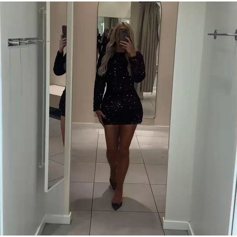Sequined Paillette Glitter Evening Mini Dress for Women
