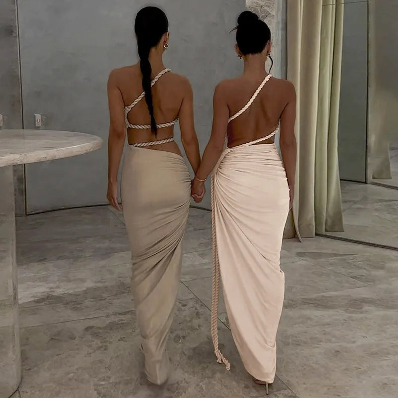 BOOFEENAA Asymmetrical Ruched Backless High Split Long Dresses 2025 Woman Summer Dress Elegant Sexy Vacation Outfits C70-FD75