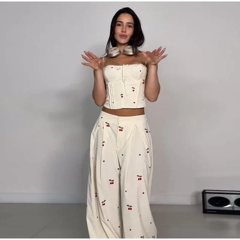Striped Patchwork Vest and Asymmetric Trousers Set for Women