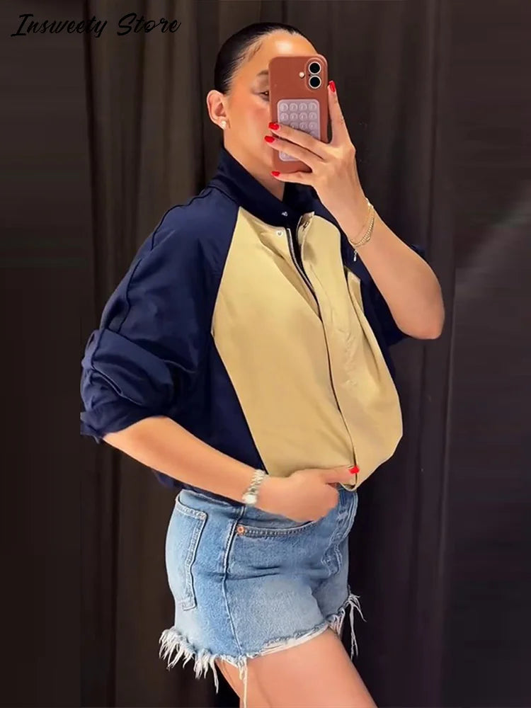 Color Block Two Piece Tracksuit With Cropped Jacket for Women