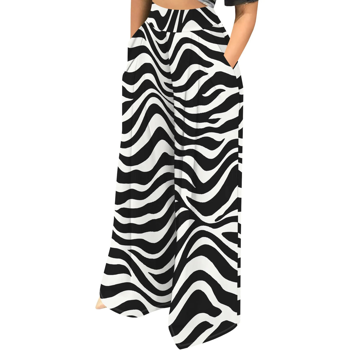 High Waist Zebra Print Wide Leg Palazzo Pants for Women