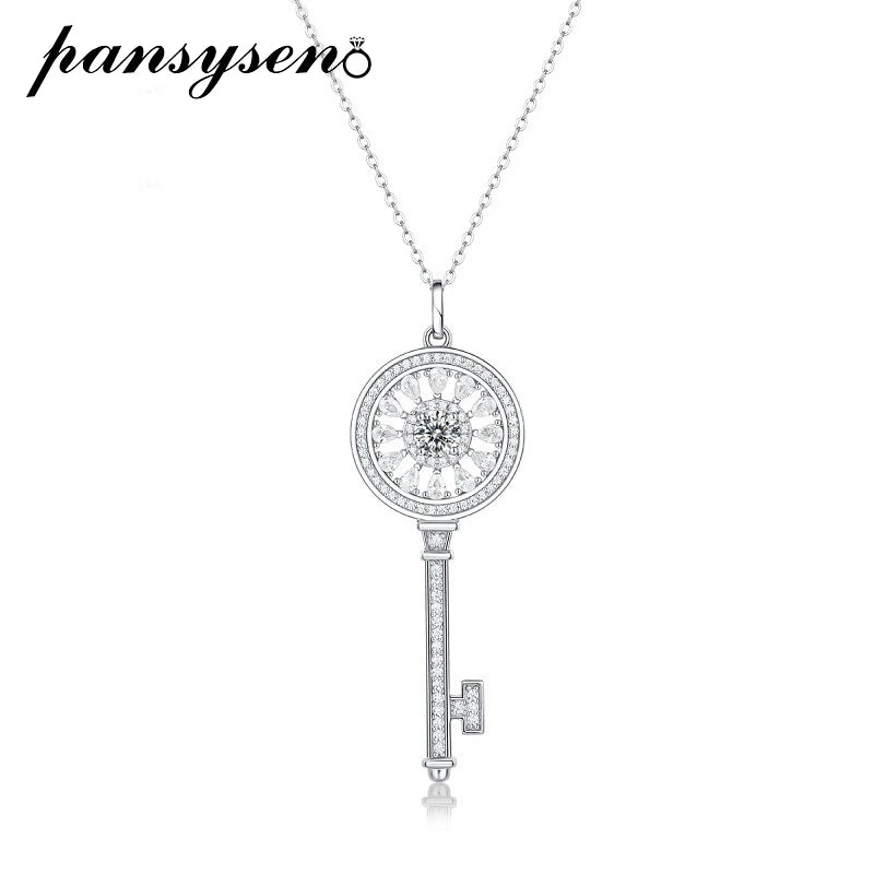 PANSYSEN Classic Key Shape 100% 925 Sterling Silver 0.5ct Real Moissanite Necklace Girls Wedding Engagement Party Gift Wholesale