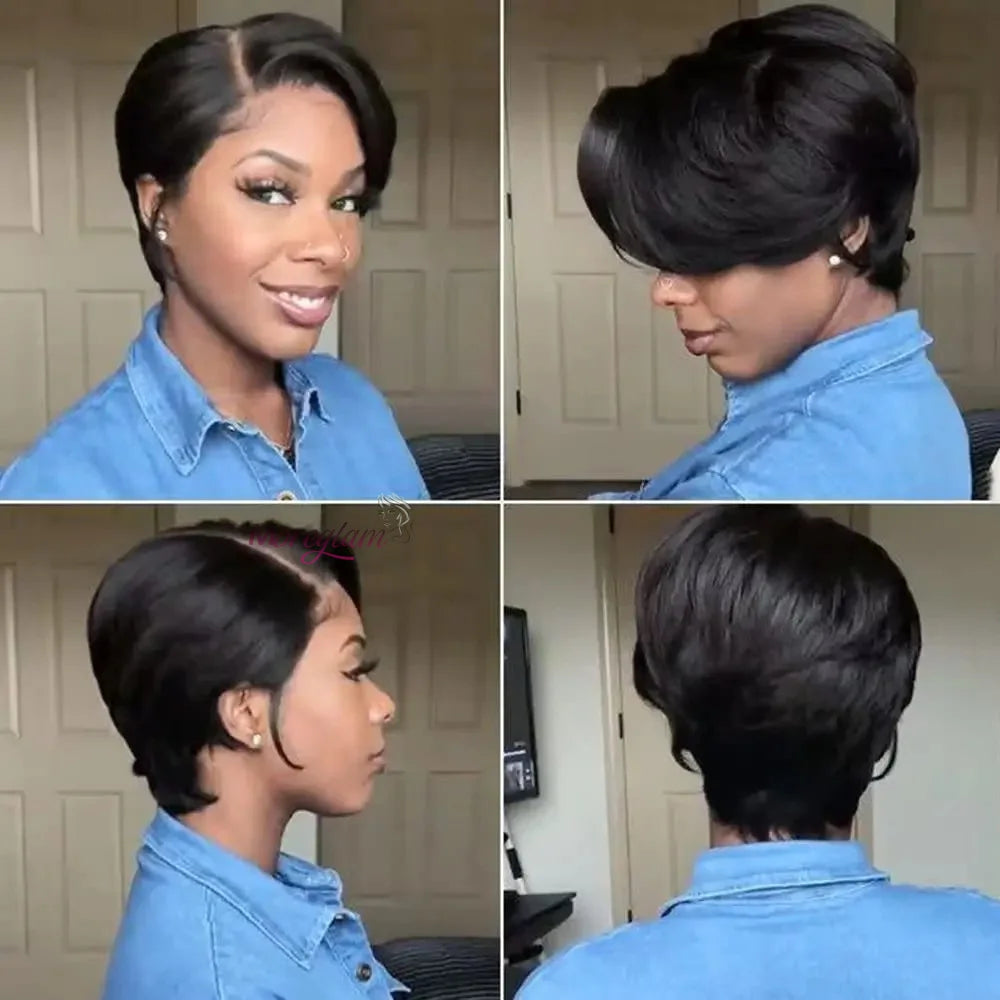 Wig HD Transparent Lace Front 13x4 Pixie Cut Bob Indian Hair Pre Plucked 200 Density