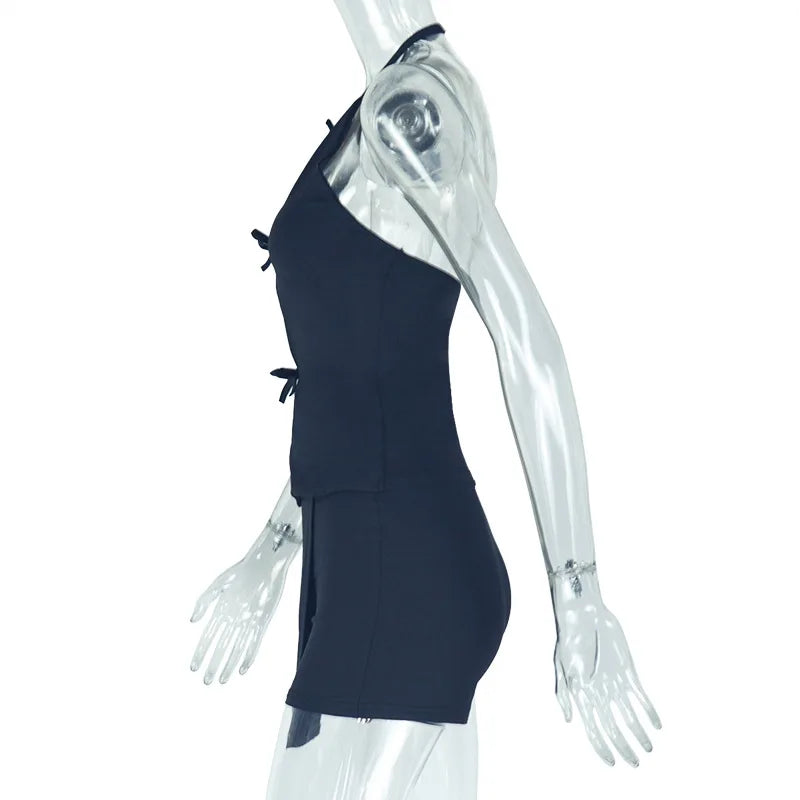 Halter Neck Bow Decoration Two Piece Set for Women