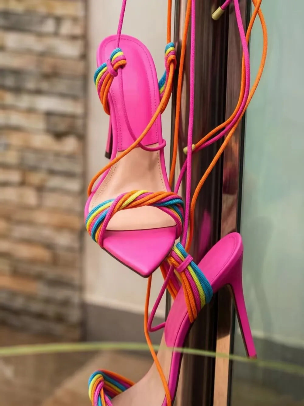 Vibrant Twisted Strap Stiletto Sandals