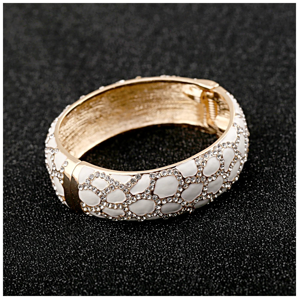 Colorful Enameled Rhinestone Statement Bangle Bracelet for Women