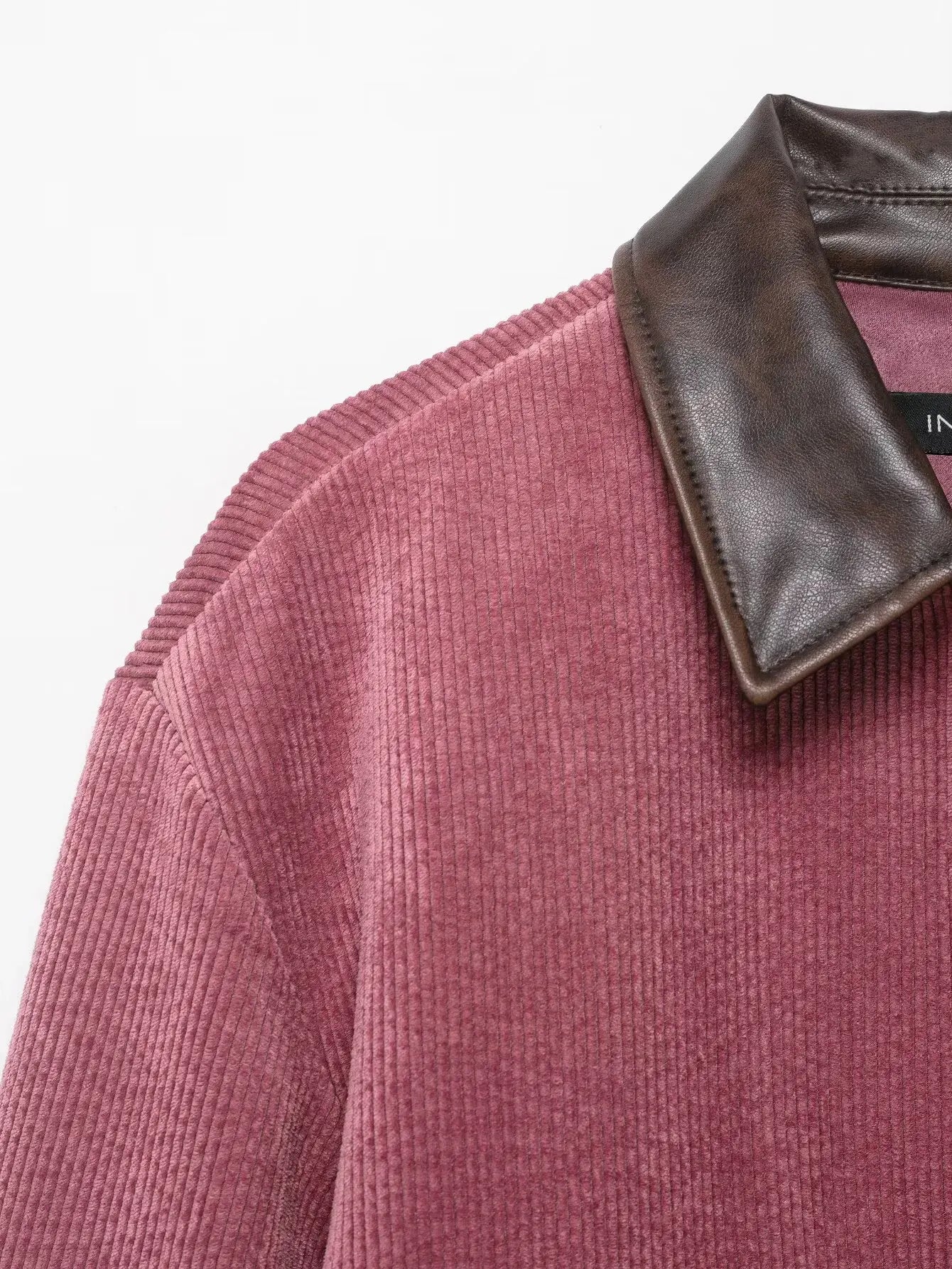 Pink Corduroy With Zipper And Pockets Long Sleeve Jacket for Women