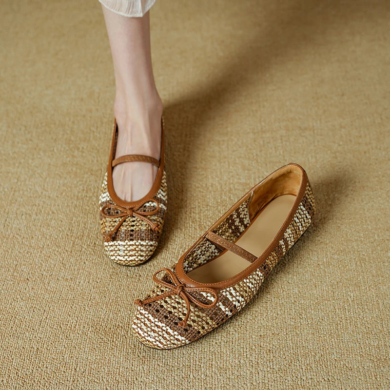 All Day Comfort Textured Woven Bowtie Ballet Flats for Women