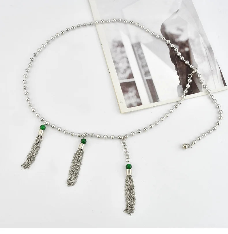 Retro Hollow Out Chain Belt With Metal Tassels for Women