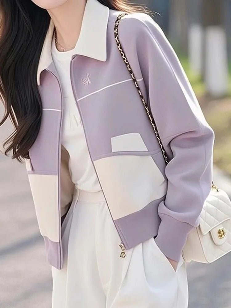 Purple Slim Fit Zip Up Knit Cardigan With Pockets For Women
