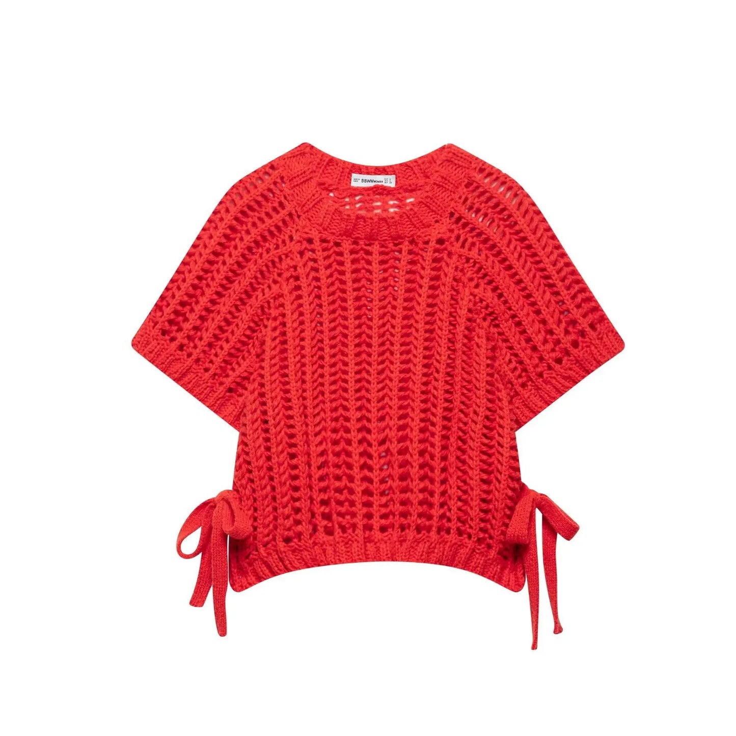 Soft Crochet With Side Bow Short Sleeves Knit Top For Women