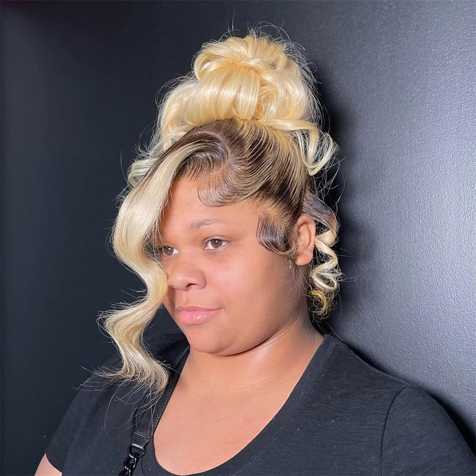 Ombre Dark Root Brazilian Lace Front Body Wave Wig For Women