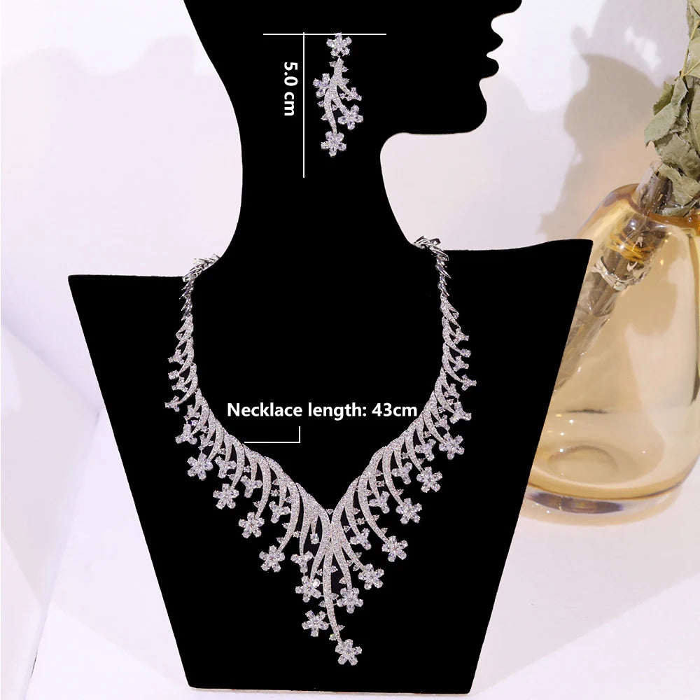Elegant Floral Crystal Necklace and Earring Set for Women
