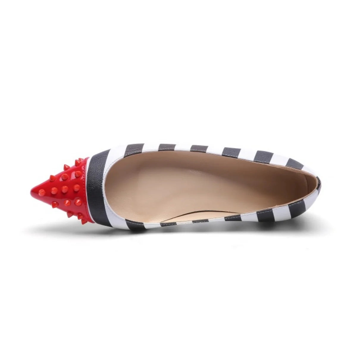 Sleek Pointed Toe Zebra Print Spiked Flats for Women