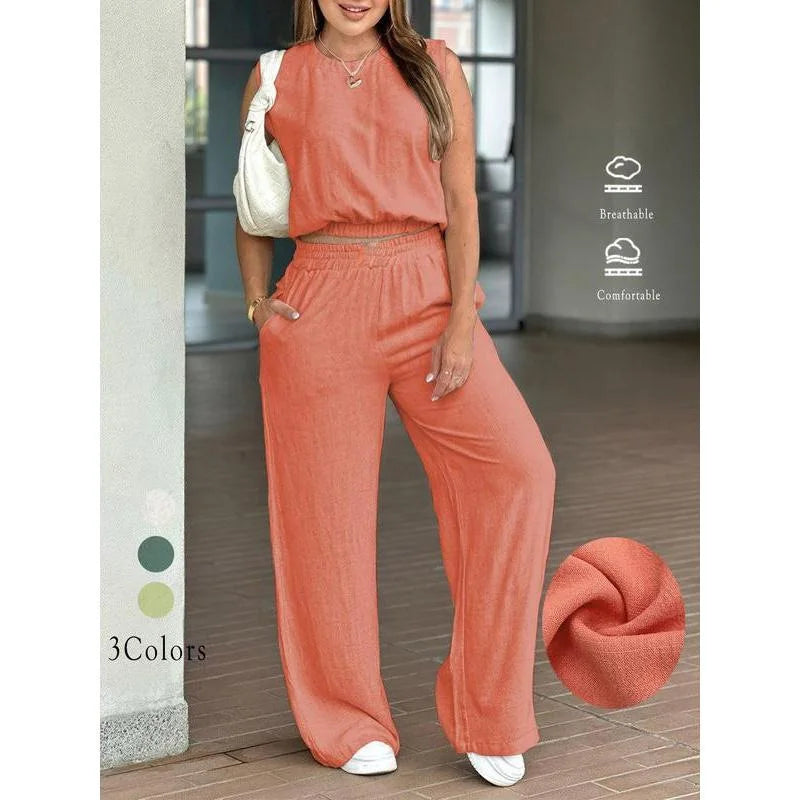 Casual Summer Sleeveless Wide-Leg Two-Piece Set for Women