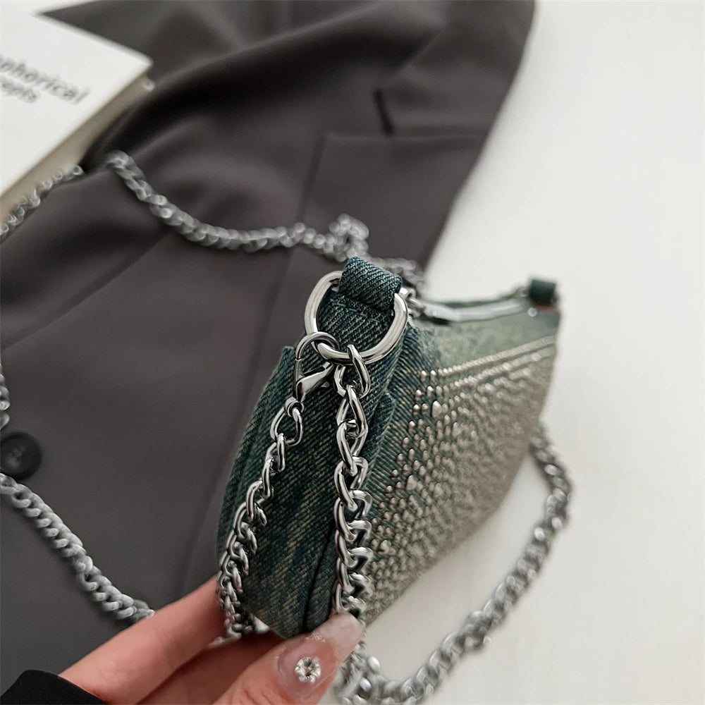 Rhinestone Appliqued Chain Shoulder Crossbody Bags for Women