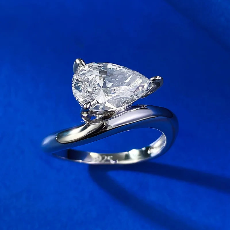 PANSYSEN 3CT Pear Cut White Sapphire High Carbon Diamond Ring for Women 925 Sterling Silver Plated 18K Gold Wedding Fine Jewelry