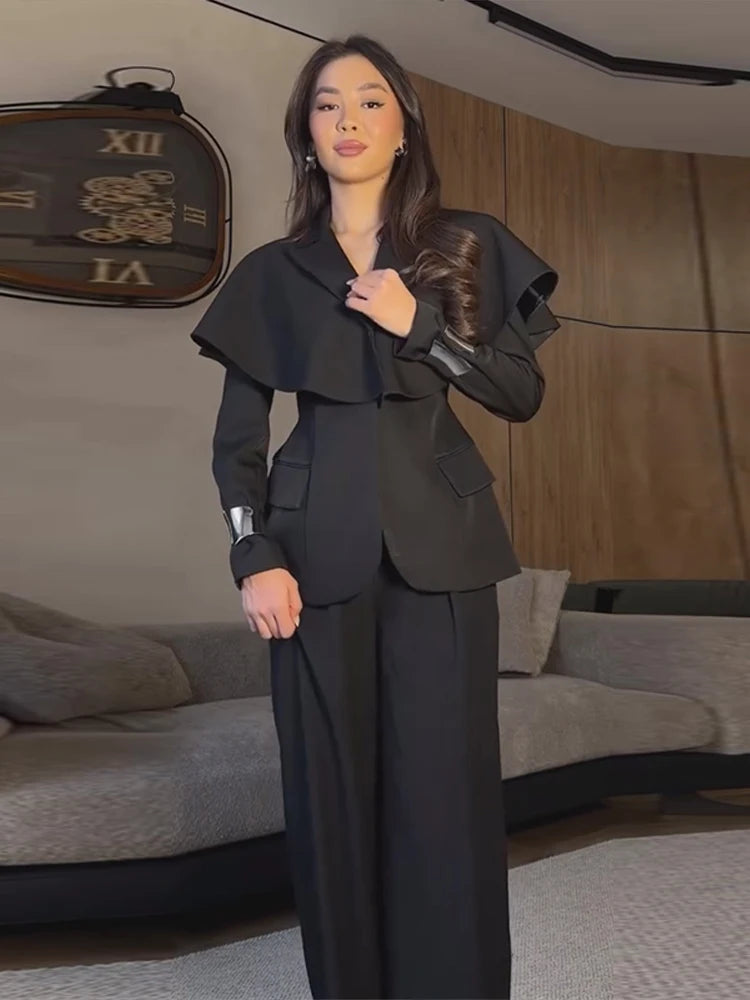 Shawl Lapel Blazer and Pants Set With Pockets for Women