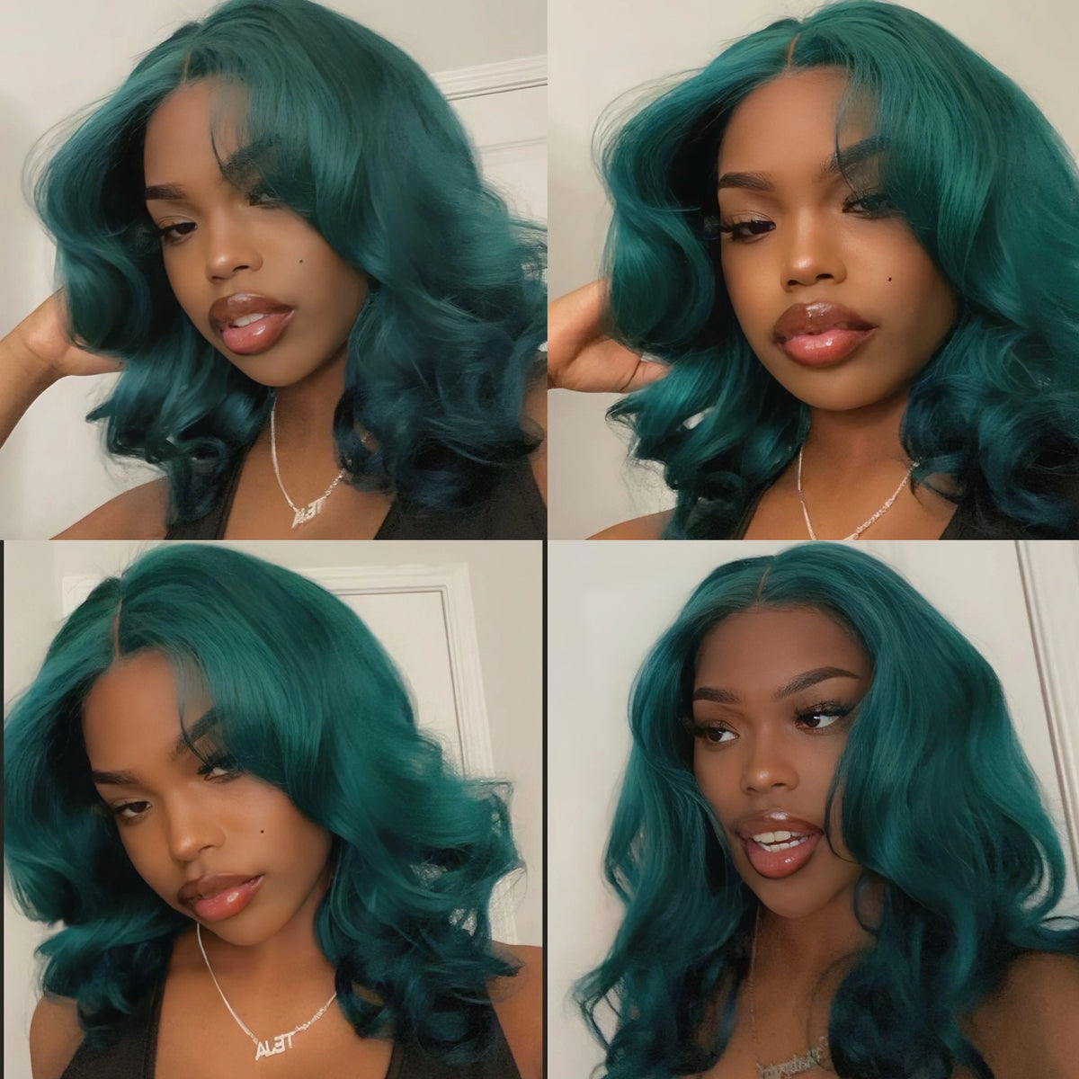 Cyan Green Body Wave Human Hair Lace Front Wig for Women