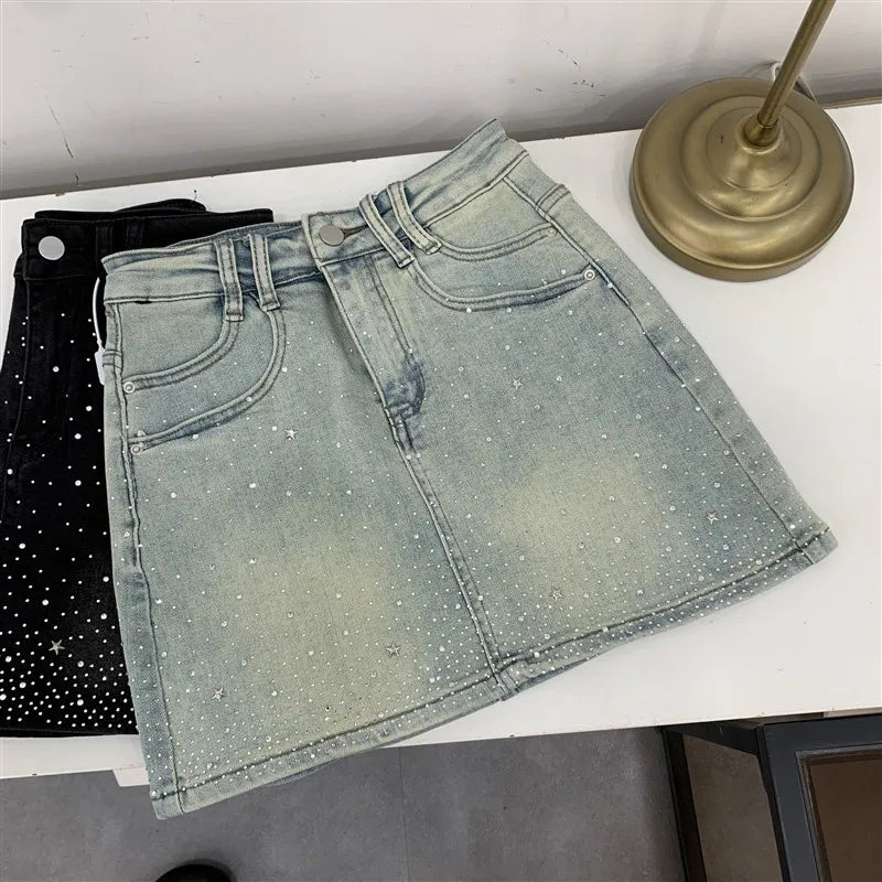 High-Waisted Mini Dress With Rhinestone Embellishments Sensible Design Denim Skirt For Women New Summer Style #17