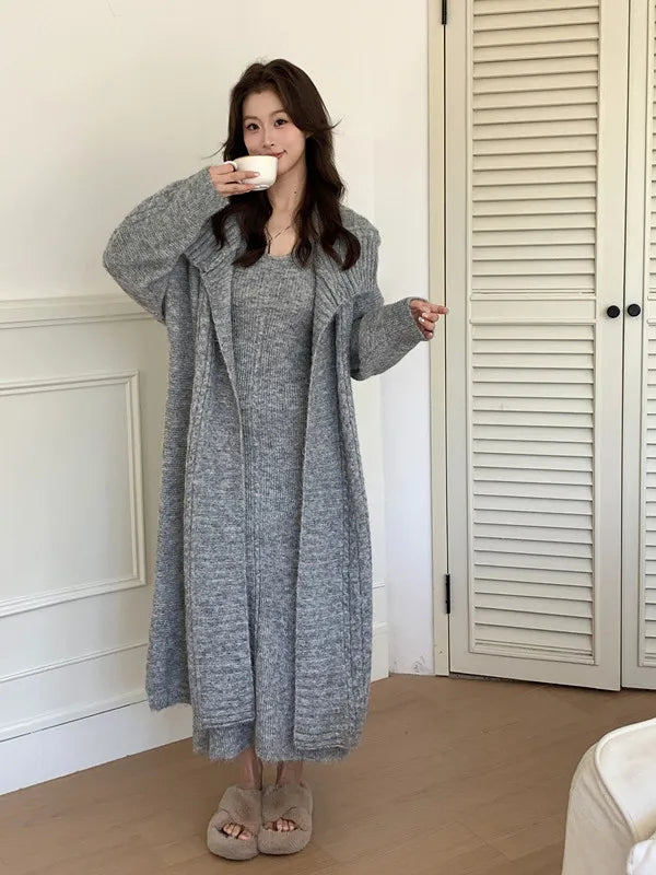 Knitted Cardigan And Ankle Length Skirt Set for Women