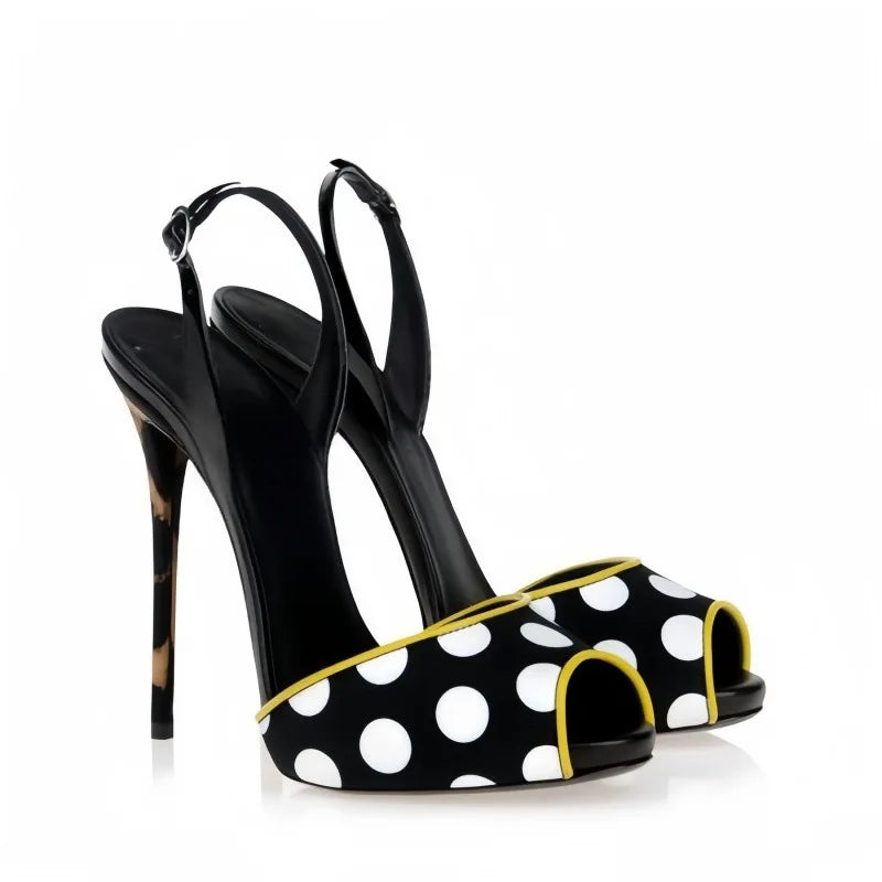Polka Dot Platform High Heeled Dress Sandals for Women