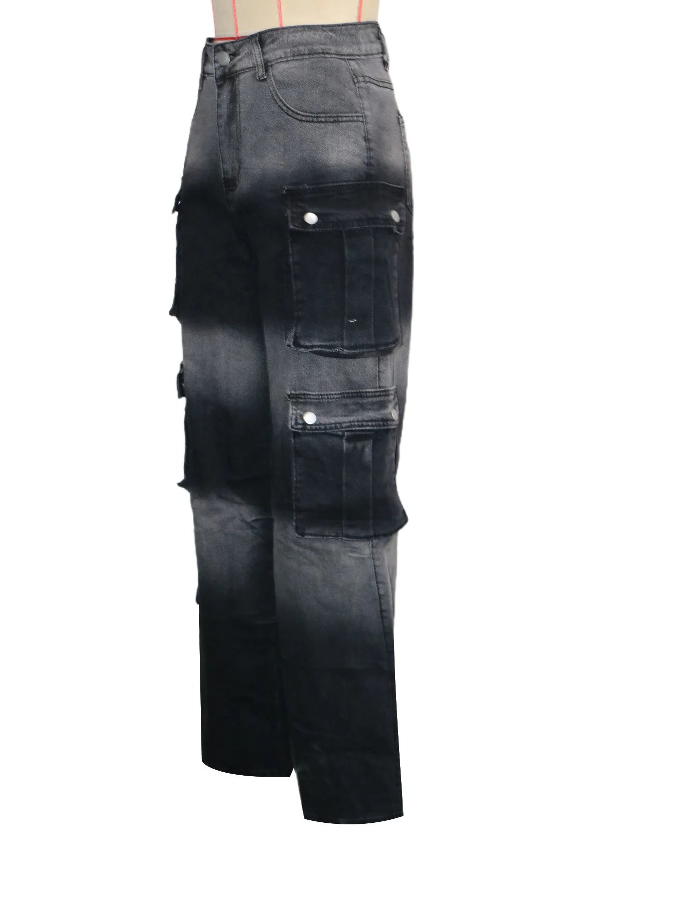 FAGADOER Fashion Gradient Denim Wide Leg Pants Women Summer New Cargo Pocket Patchwork Pants Female Streetwear Bottoms 2025